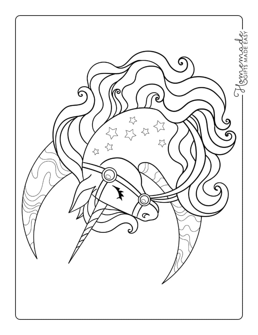 Crescent Moon Sleeping Unicorn Kids Coloring Pages Pdf Free Vectors